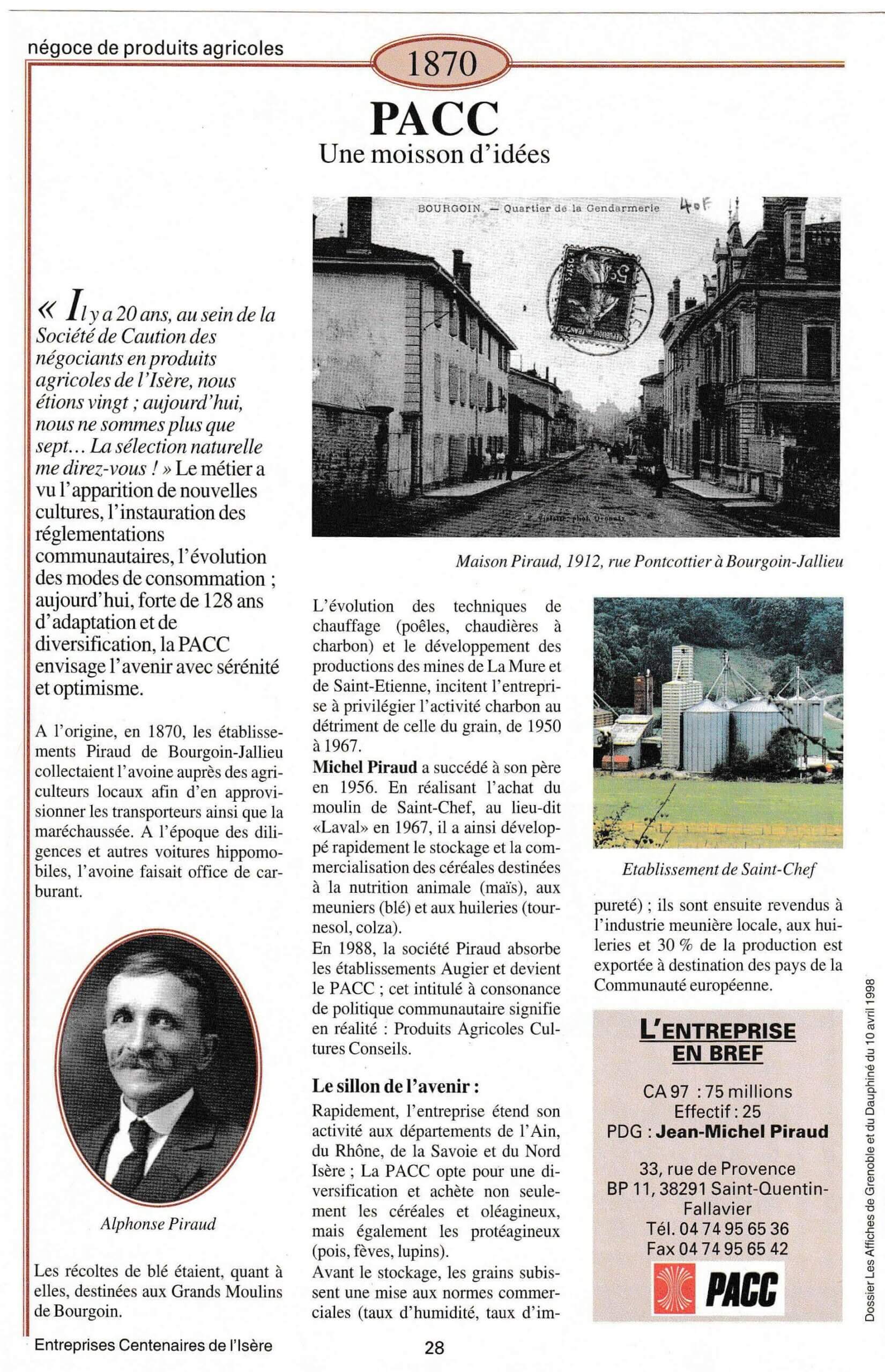 ARaymond - fiche du supplément "Entreprises centenaires en Isère", publié par Les affiches de Grenoble et du Dauphiné, juin 1998.