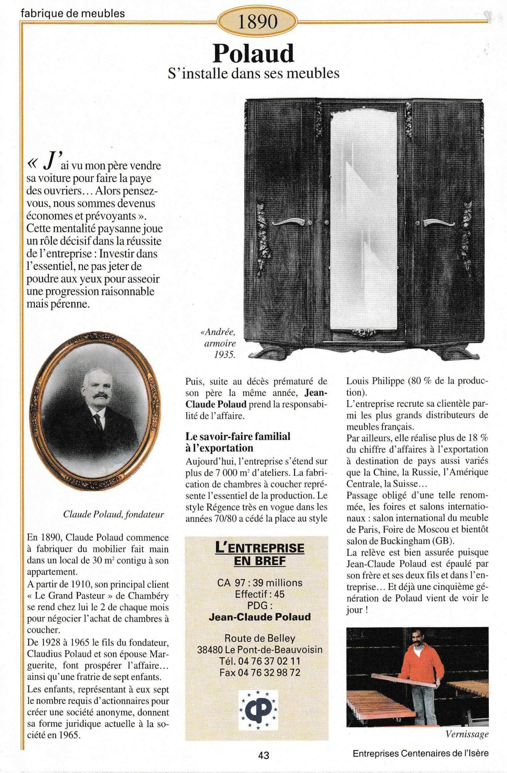 Polaud - fiche du supplément "Entreprises centenaires en Isère", publié par Les affiches de Grenoble et du Dauphiné, juin 1998.