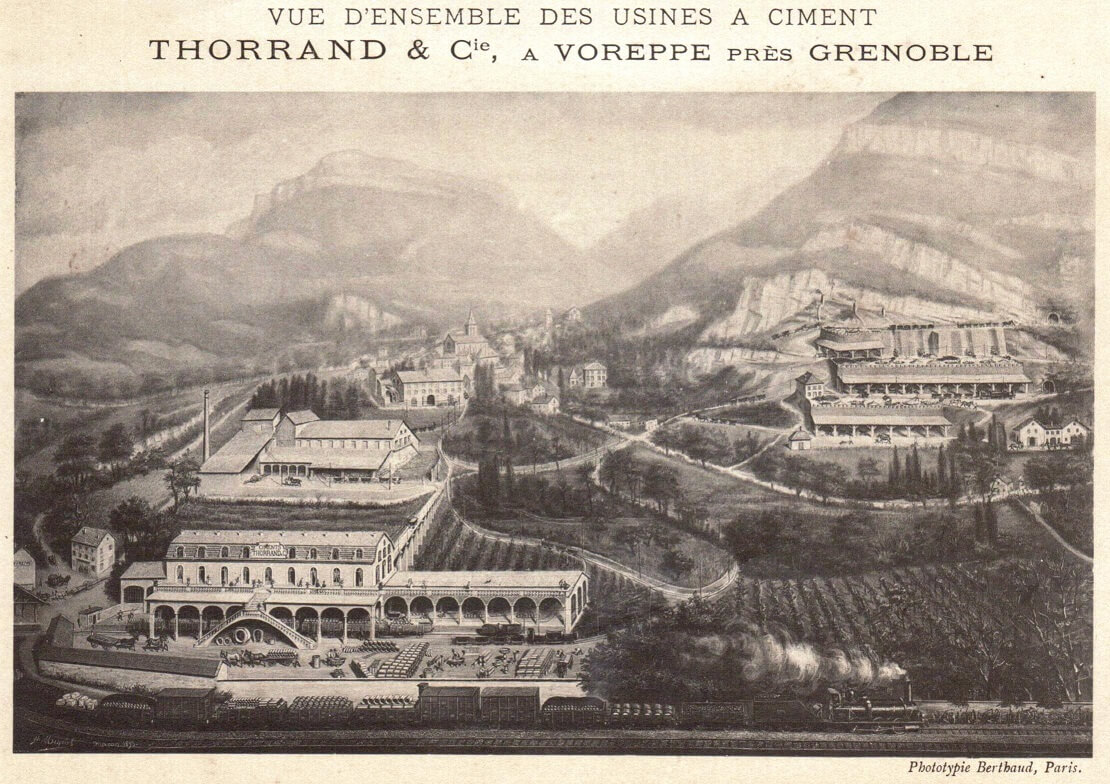 Vue d'ensemble des usines à ciment Thorrand&Cie à Voreppe